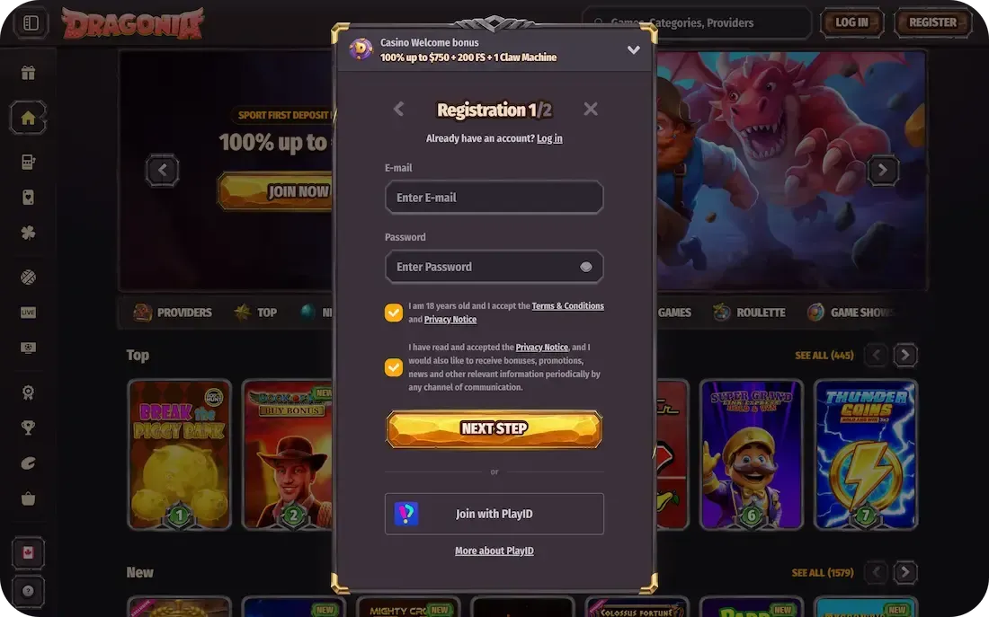 dragonia casino registration